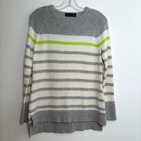 CLAUDIA NICHOLE Preppy Minimalist Striped Cashmere Cotton Crewneck Sweater XS - Picture 10 of 16